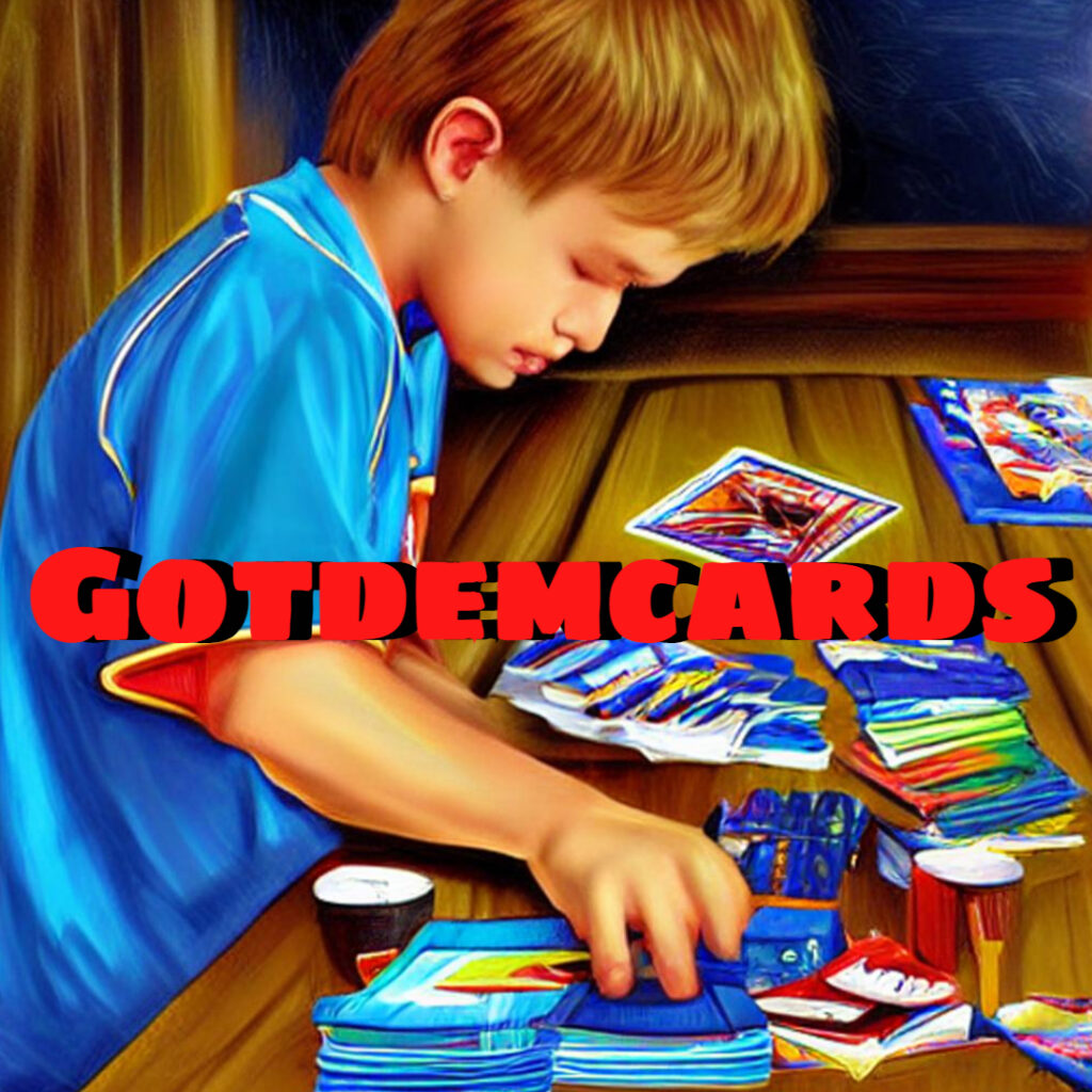 Gotdemcards home of #thehobby about us picture. Kid playing with Trading Cards.