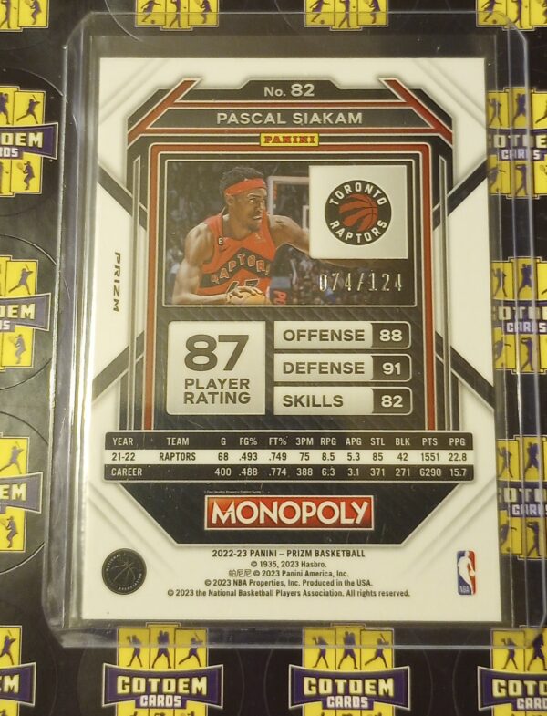 Orange Pascal Siakam SSP 074/124 2022-23 Prizm Monopoly Back